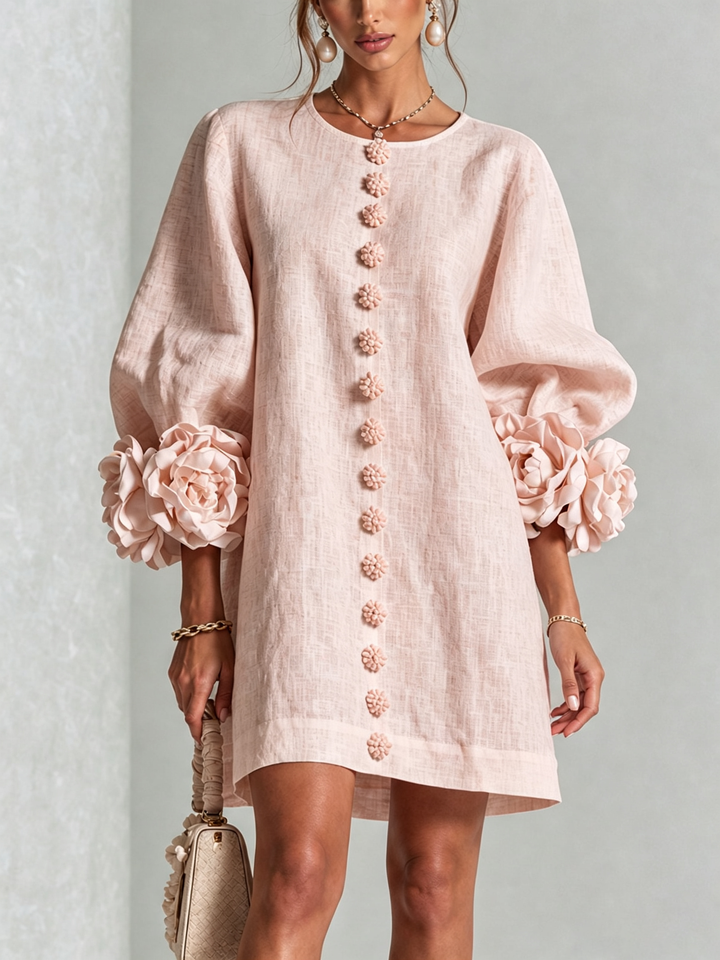 FLORA™ - FLORAL-TRIMMED STATEMENT MINI DRESS