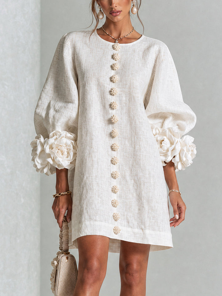 AURORA™ - FLORAL-CUFF BUTTON MINI DRESS