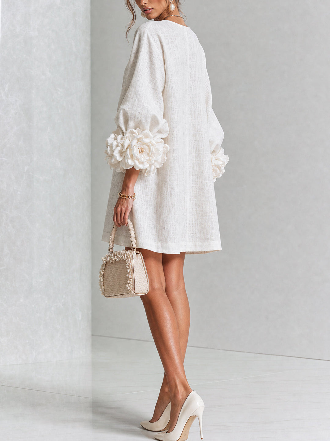 AURORA™ - FLORAL-CUFF BUTTON MINI DRESS