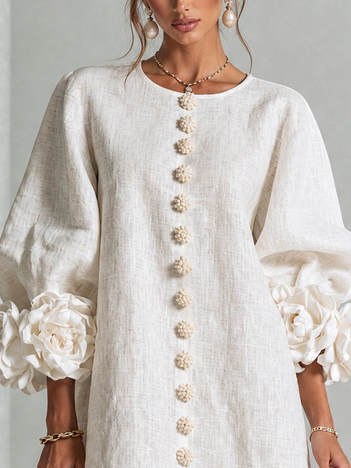 AURORA™ - FLORAL-CUFF BUTTON MINI DRESS