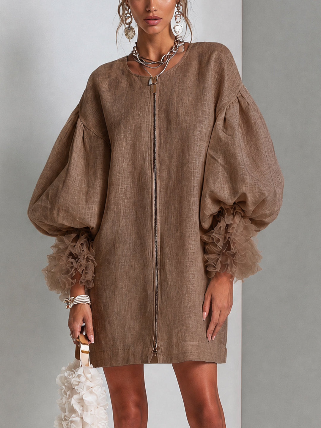 REBECCA™  - ELEGANT BALLOON-SLEEVE MINI DRESS