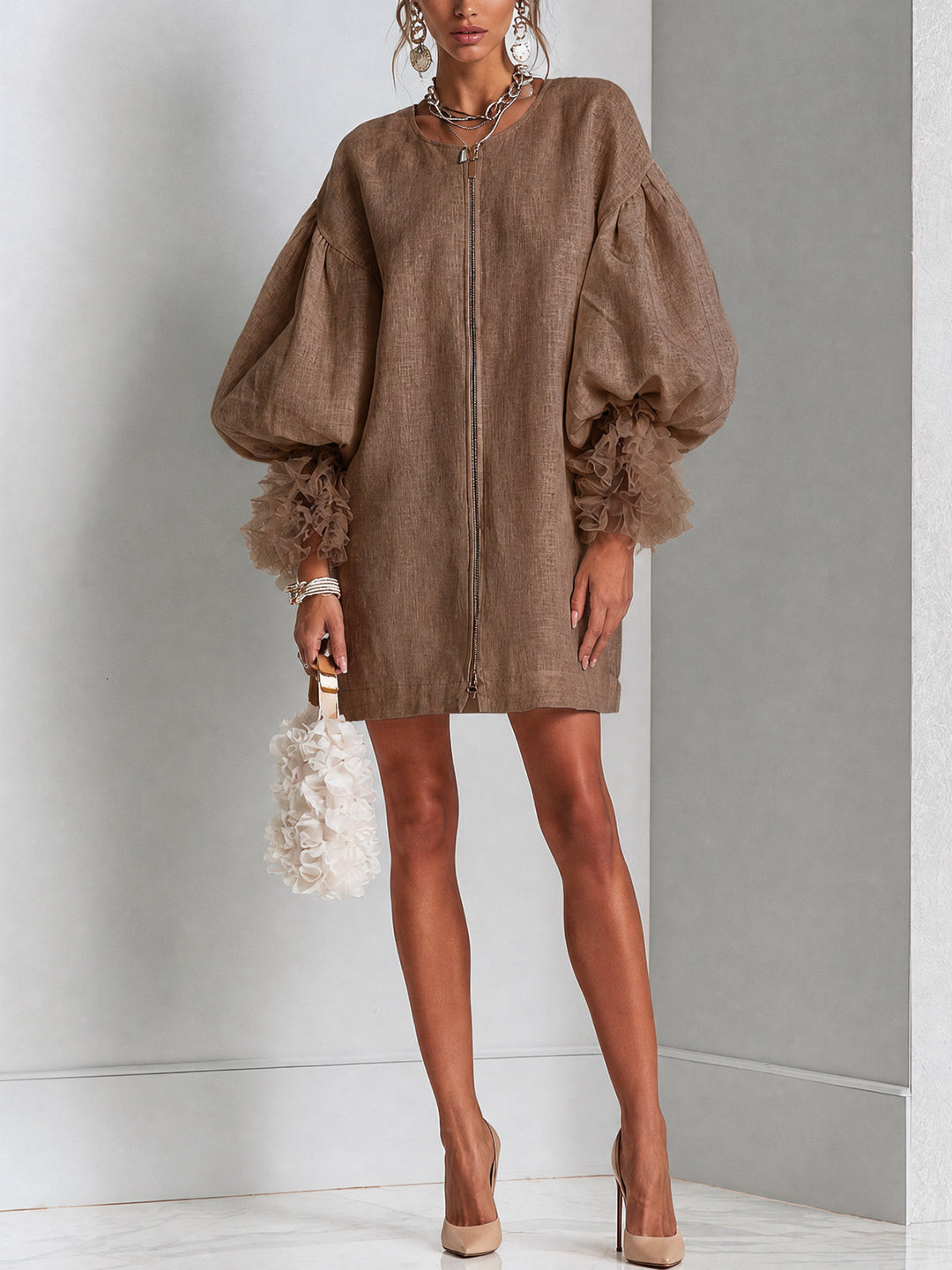 REBECCA™  - ELEGANT BALLOON-SLEEVE MINI DRESS