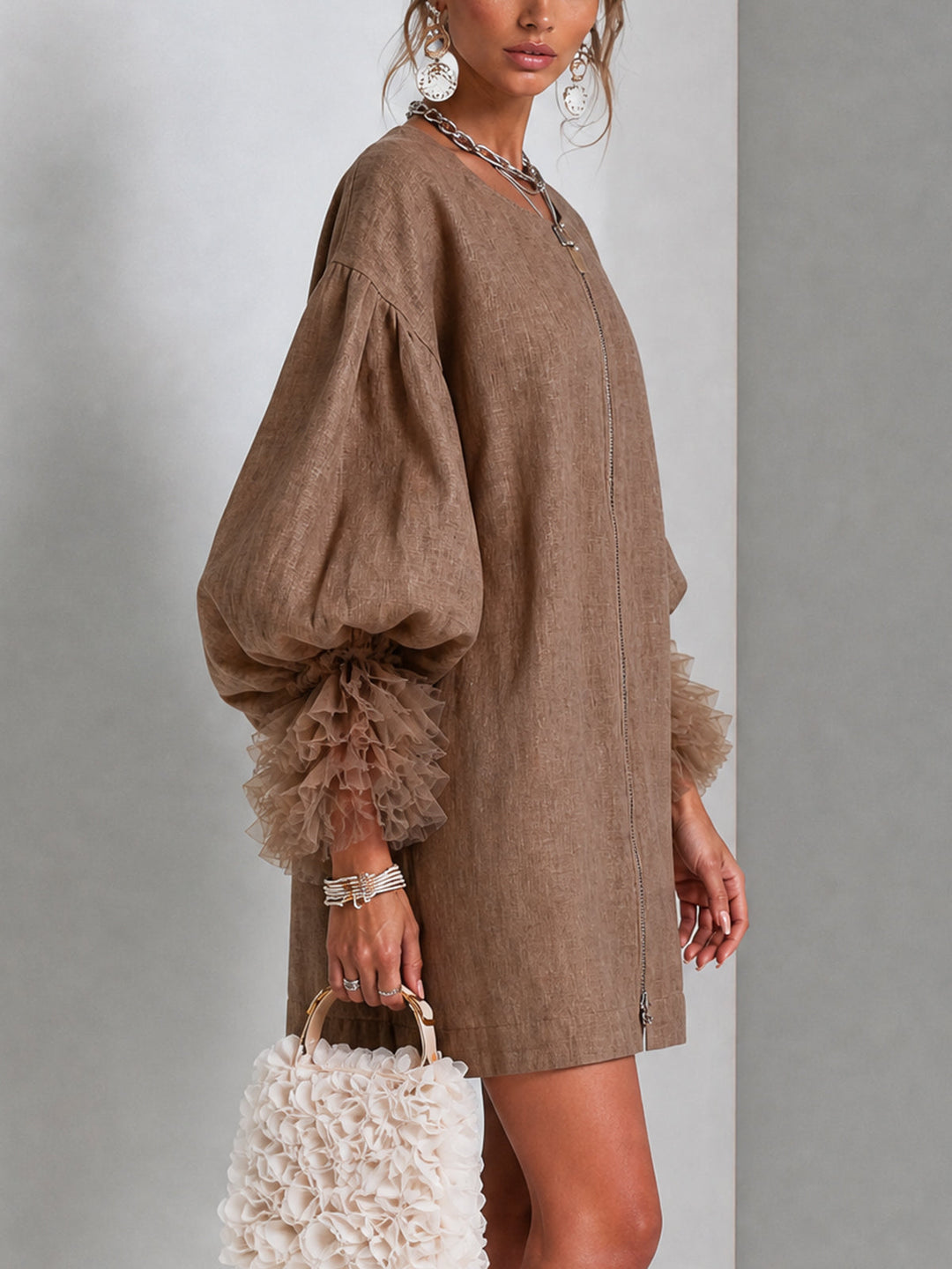REBECCA™  - ELEGANT BALLOON-SLEEVE MINI DRESS