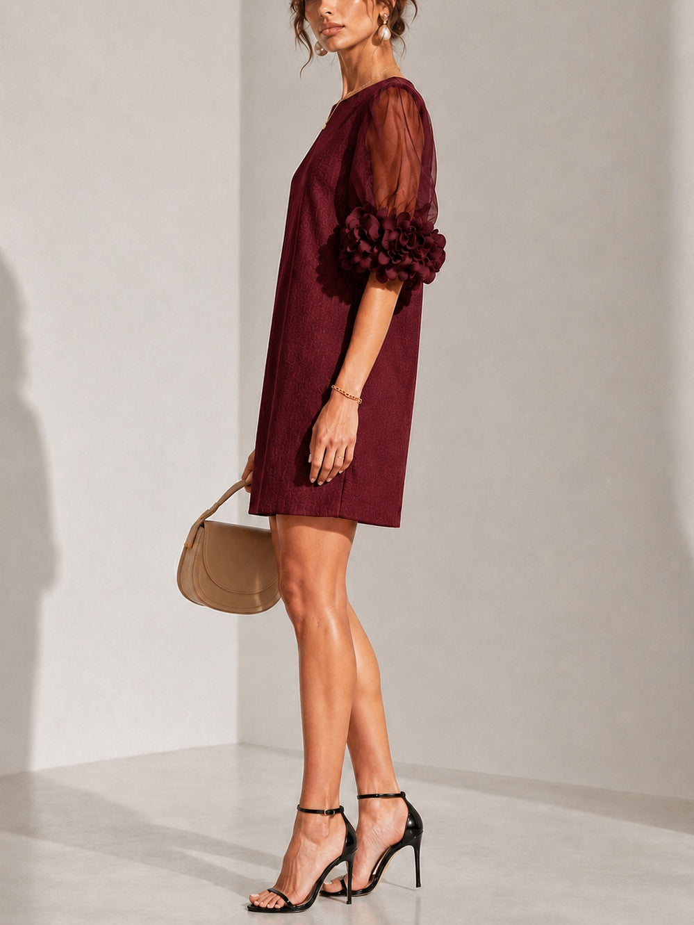 PHILIPPA™ - FLORAL-CUFF PUFF-SLEEVE MINI DRESS