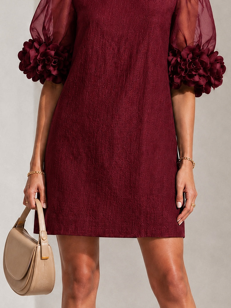 PHILIPPA™ - FLORAL-CUFF PUFF-SLEEVE MINI DRESS