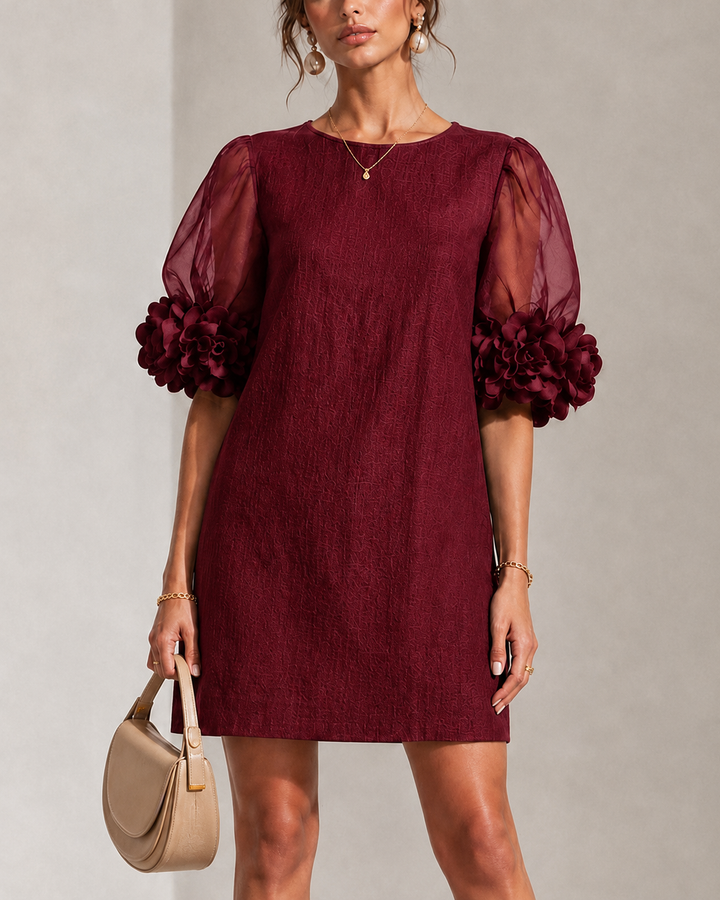 PHILIPPA™ - FLORAL-CUFF PUFF-SLEEVE MINI DRESS
