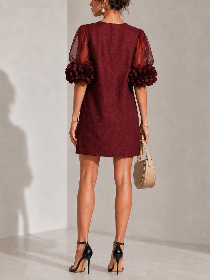 PHILIPPA™ - FLORAL-CUFF PUFF-SLEEVE MINI DRESS