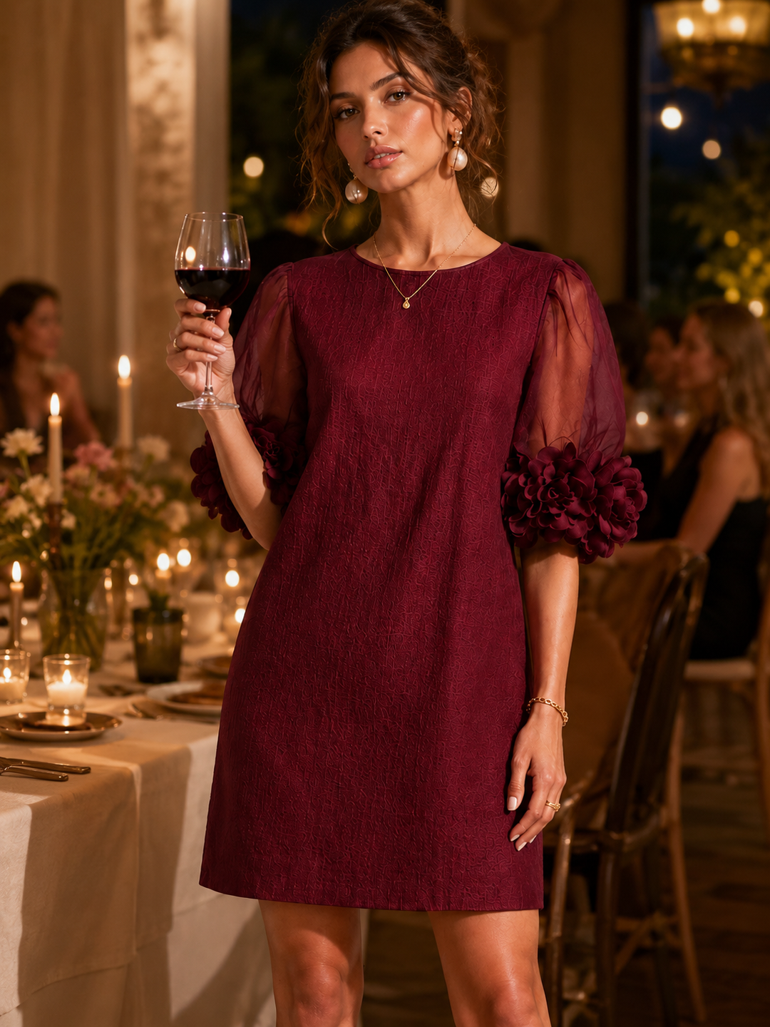 PHILIPPA™ - FLORAL-CUFF PUFF-SLEEVE MINI DRESS