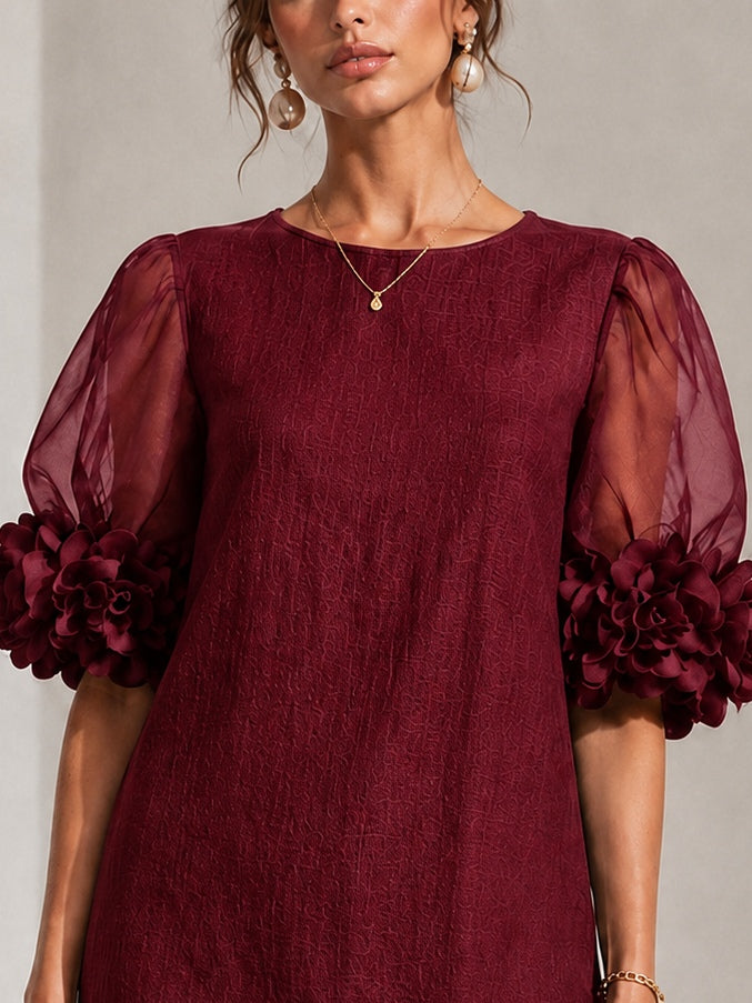 PHILIPPA™ - FLORAL-CUFF PUFF-SLEEVE MINI DRESS