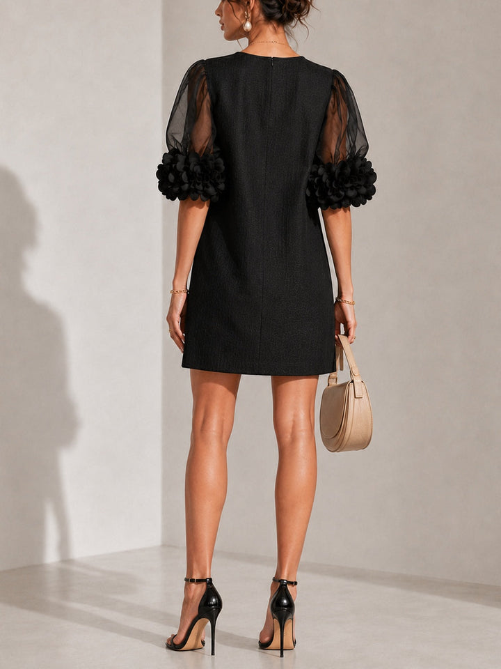 PERSEPHONE™ - FLORAL-CUFF PUFF-SLEEVE MINI DRESS