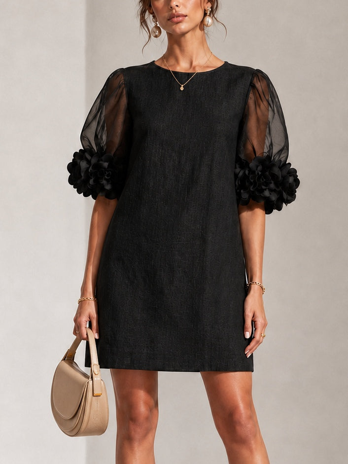 PERSEPHONE™ - FLORAL-CUFF PUFF-SLEEVE MINI DRESS