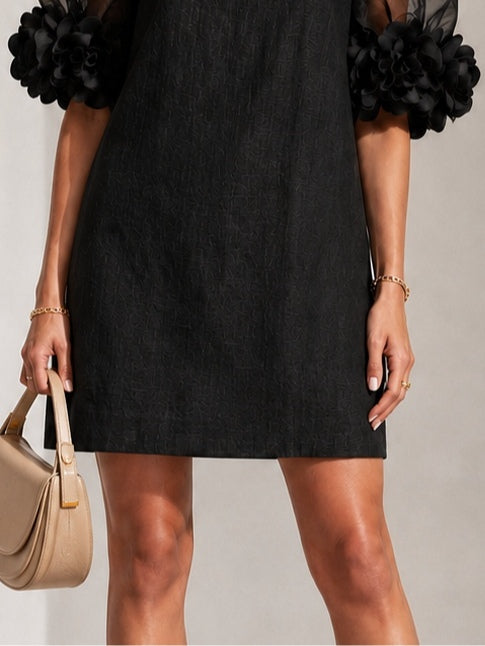 PERSEPHONE™ - FLORAL-CUFF PUFF-SLEEVE MINI DRESS