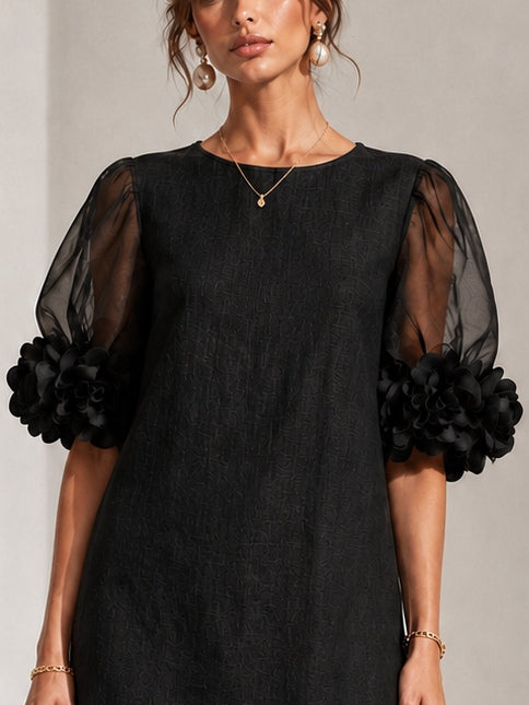 PERSEPHONE™ - FLORAL-CUFF PUFF-SLEEVE MINI DRESS