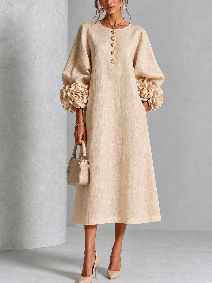 ROSANNE™ - ELEGANT ROSETTE-CUFF MIDI DRESS