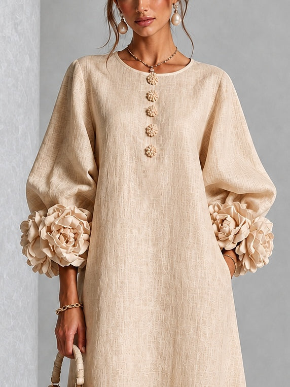 ROSANNE™ - ELEGANT ROSETTE-CUFF MIDI DRESS
