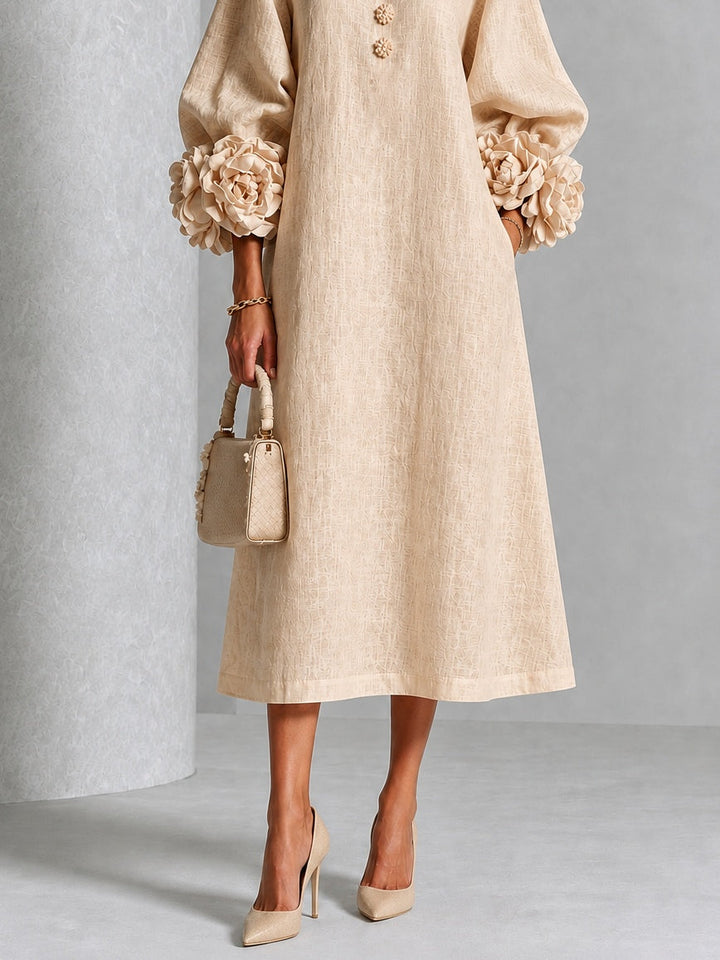 ROSANNE™ - ELEGANT ROSETTE-CUFF MIDI DRESS