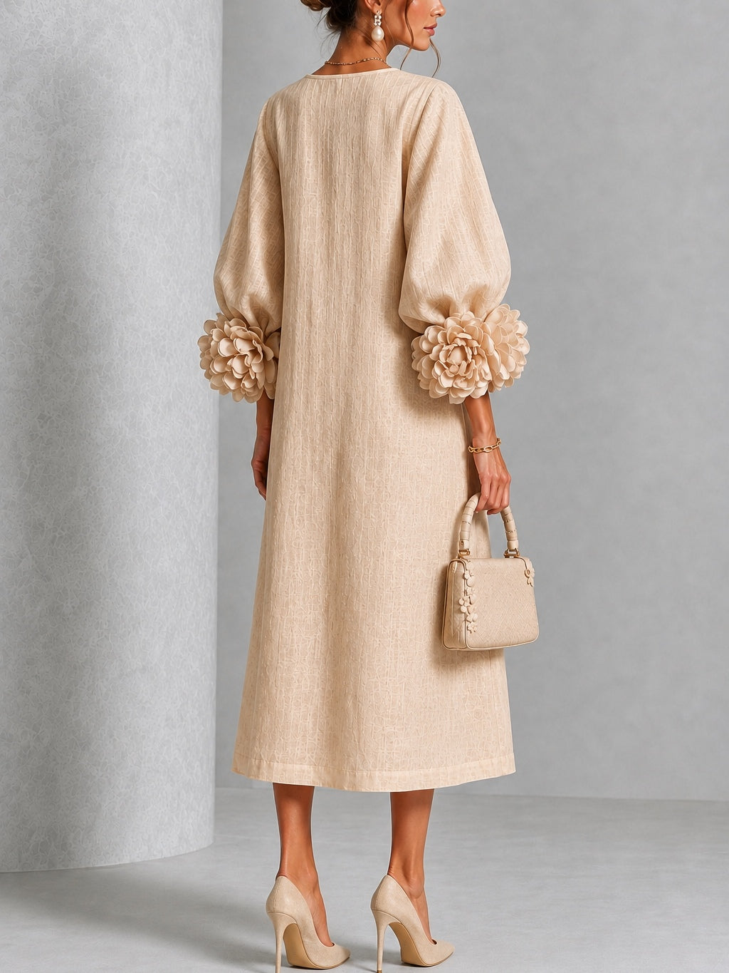 ROSANNE™ - ELEGANT ROSETTE-CUFF MIDI DRESS