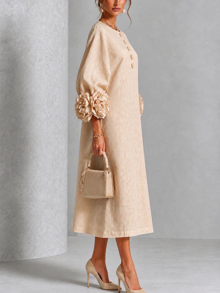 ROSANNE™ - ELEGANT ROSETTE-CUFF MIDI DRESS