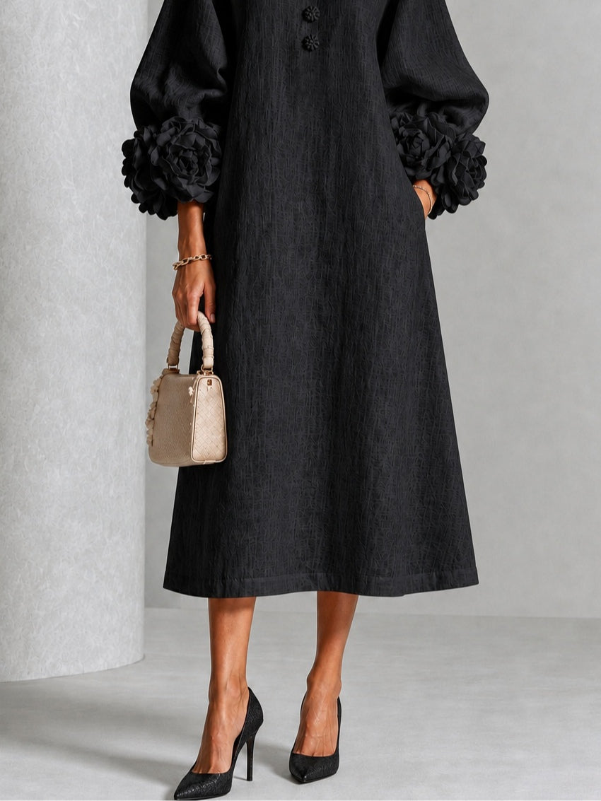 ADRIANA™ - ELEGANT FLORAL-CUFF MIDI DRESS