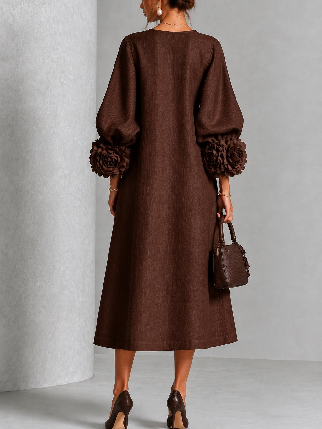 BEVERLY™ - ELEGANT ROSETTE-CUFF MIDI DRESS