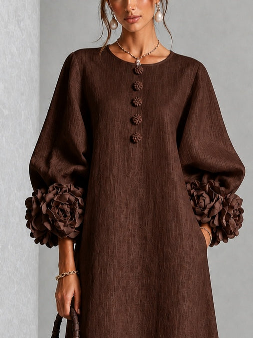 BEVERLY™ - ELEGANT ROSETTE-CUFF MIDI DRESS