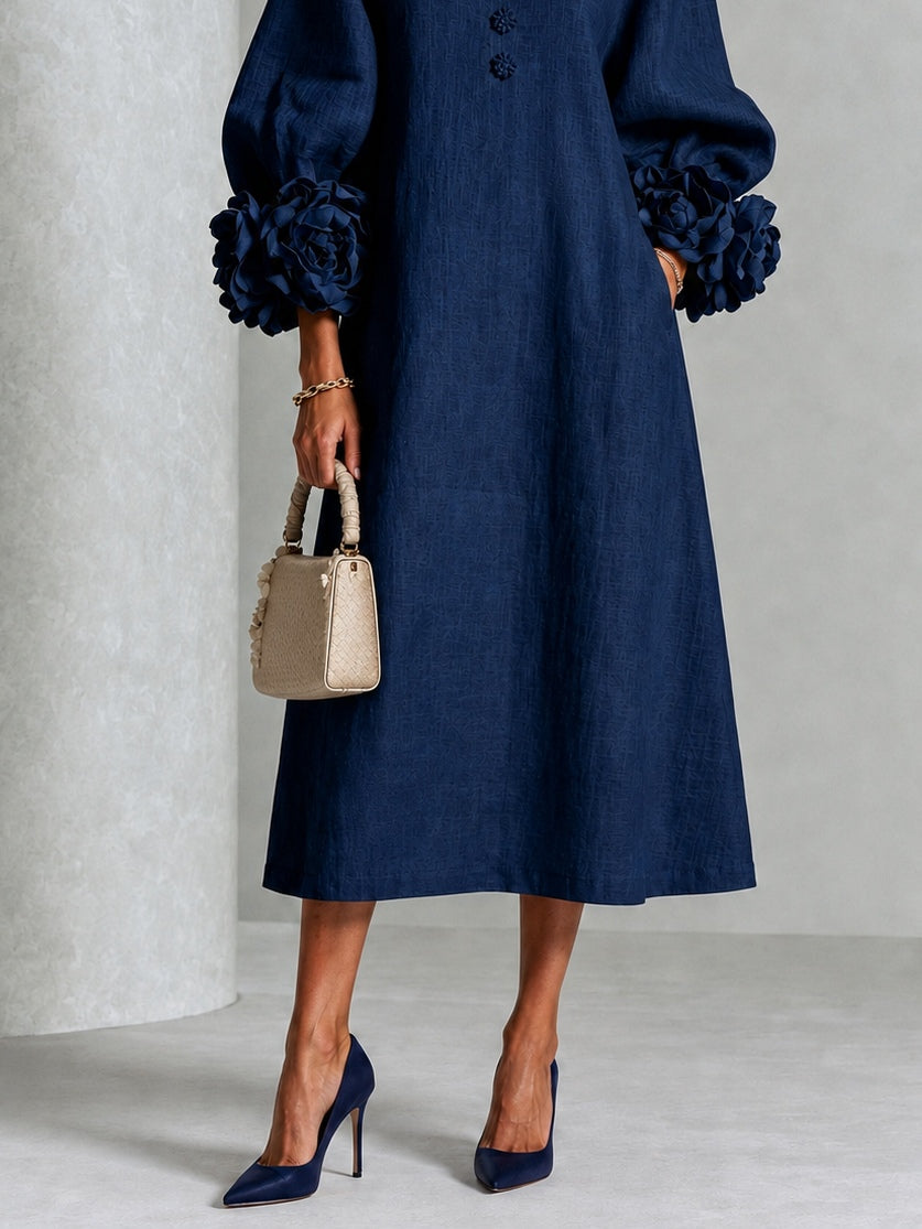 DANICA™ - ELEGANT FLORAL-CUFF MIDI DRESS