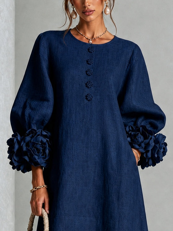 DANICA™ - ELEGANT FLORAL-CUFF MIDI DRESS