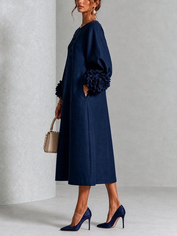 DANICA™ - ELEGANT FLORAL-CUFF MIDI DRESS