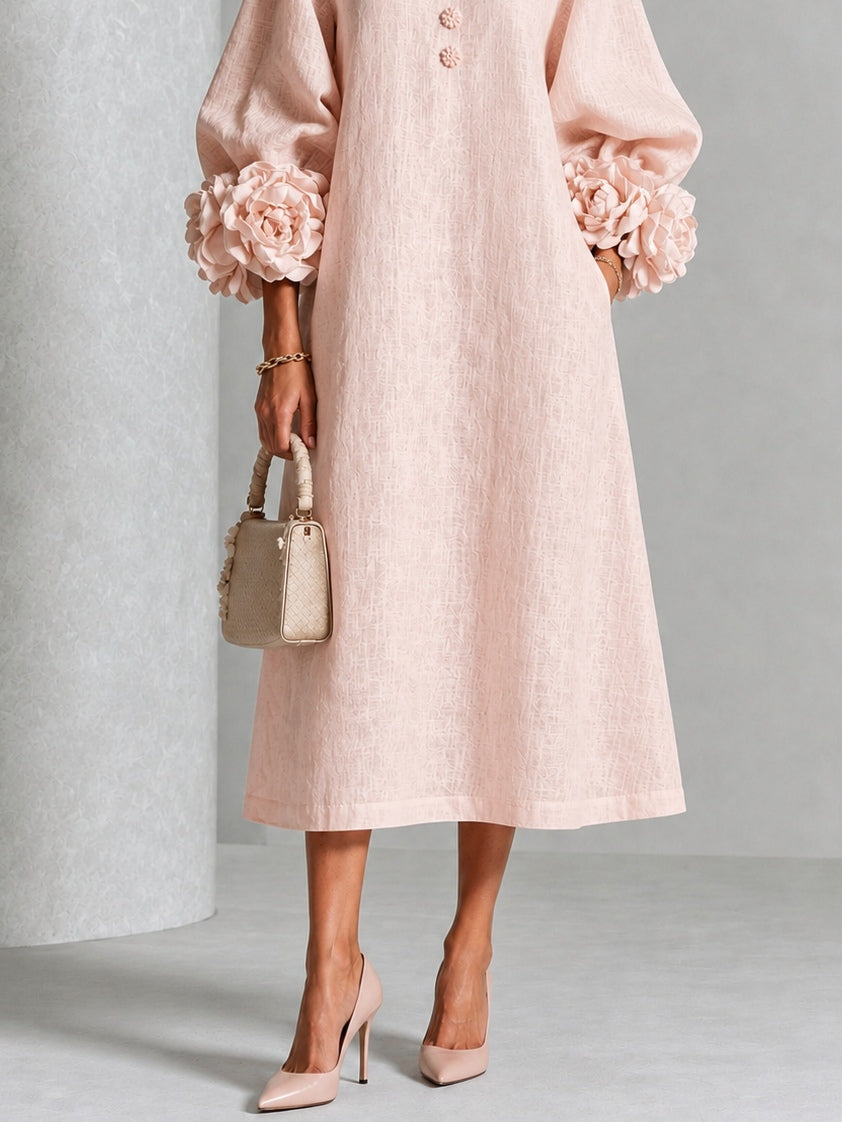 ROSETTA™ - FLORAL-CUFF BUTTONED MIDI DRESS