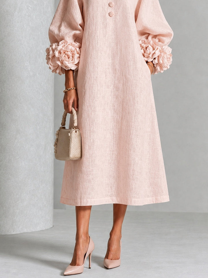 ROSETTA™ - FLORAL-CUFF BUTTONED MIDI DRESS