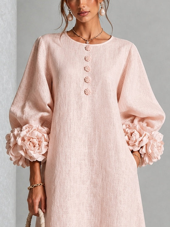 ROSETTA™ - FLORAL-CUFF BUTTONED MIDI DRESS
