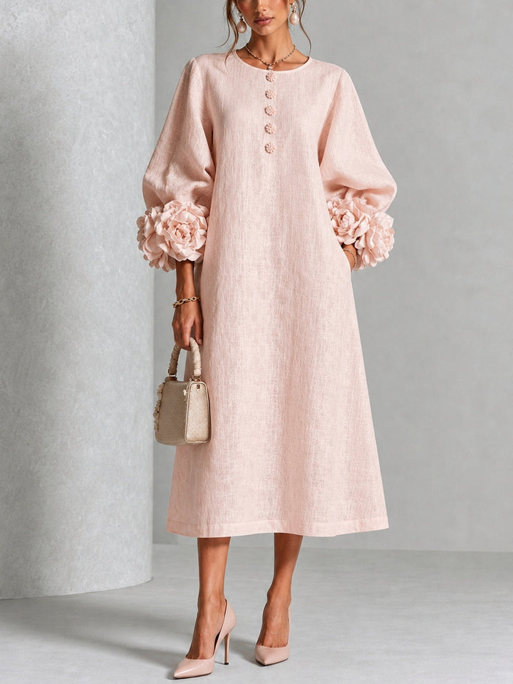 ROSETTA™ - FLORAL-CUFF BUTTONED MIDI DRESS