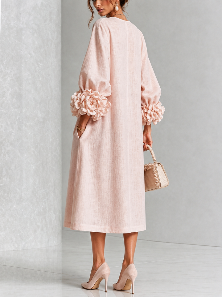 ROSETTA™ - FLORAL-CUFF BUTTONED MIDI DRESS