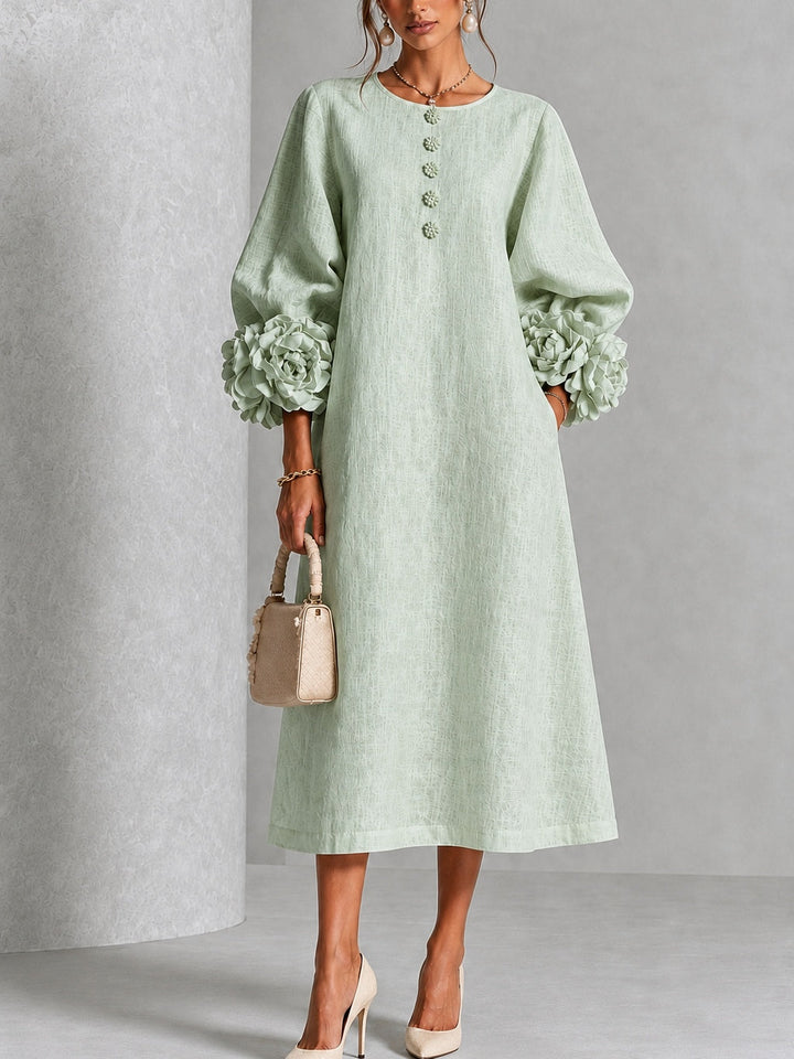 SIENNA™ - ELEGANT FLORAL-CUFF MIDI DRESS