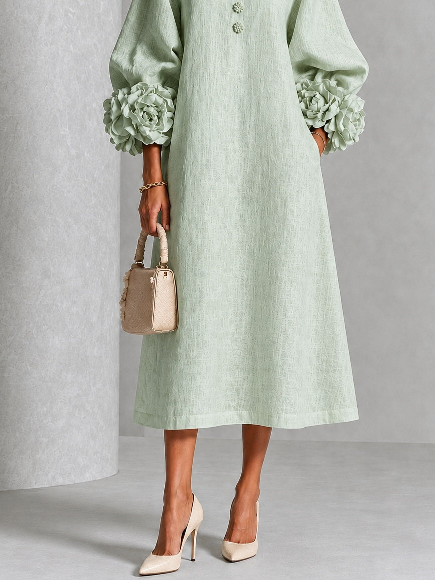 SIENNA™ - ELEGANT FLORAL-CUFF MIDI DRESS