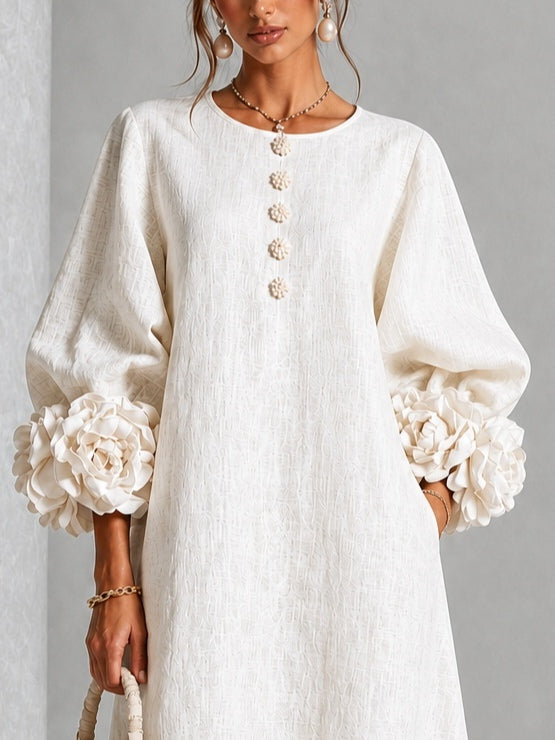 HENRIETTA™  - ELEGANT FLORAL-CUFF MIDI DRESS