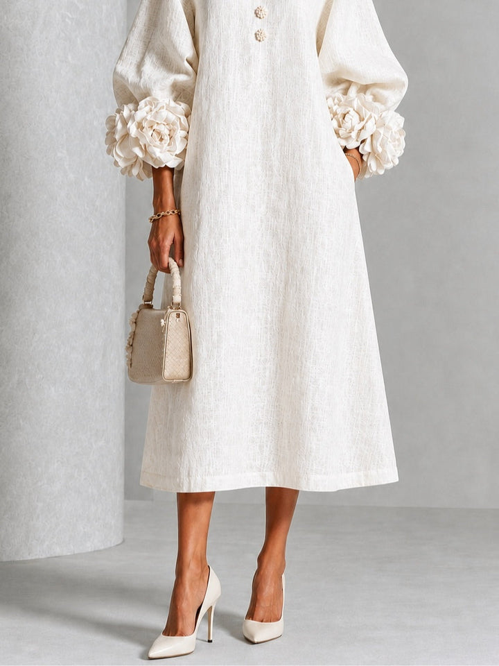 HENRIETTA™  - ELEGANT FLORAL-CUFF MIDI DRESS
