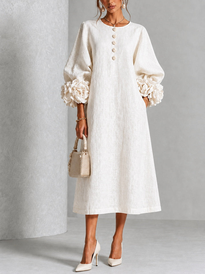 HENRIETTA™  - ELEGANT FLORAL-CUFF MIDI DRESS