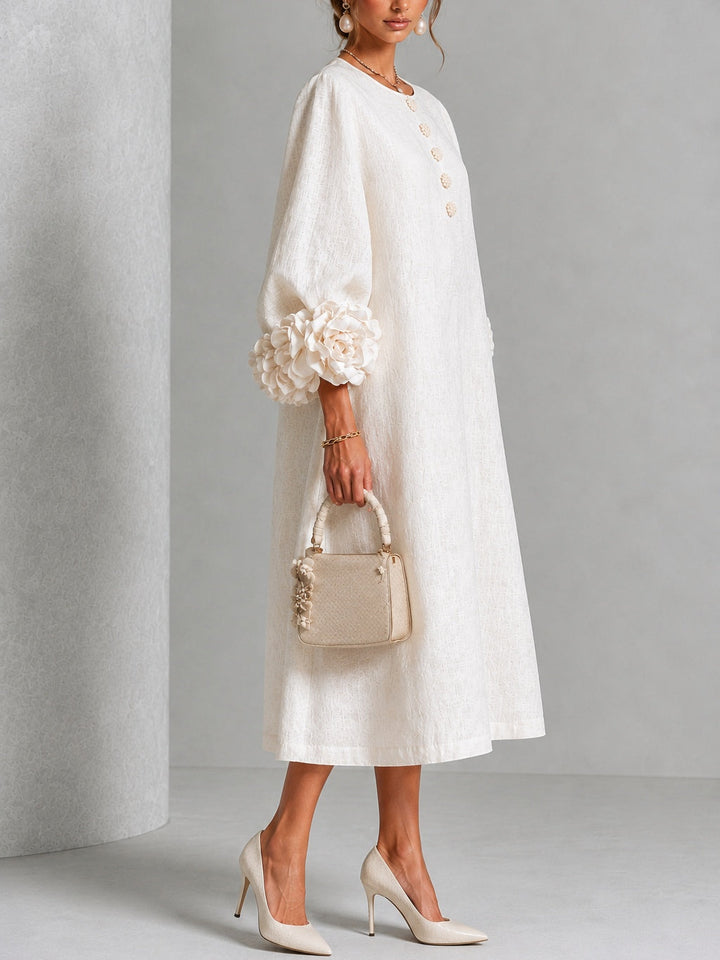 HENRIETTA™  - ELEGANT FLORAL-CUFF MIDI DRESS