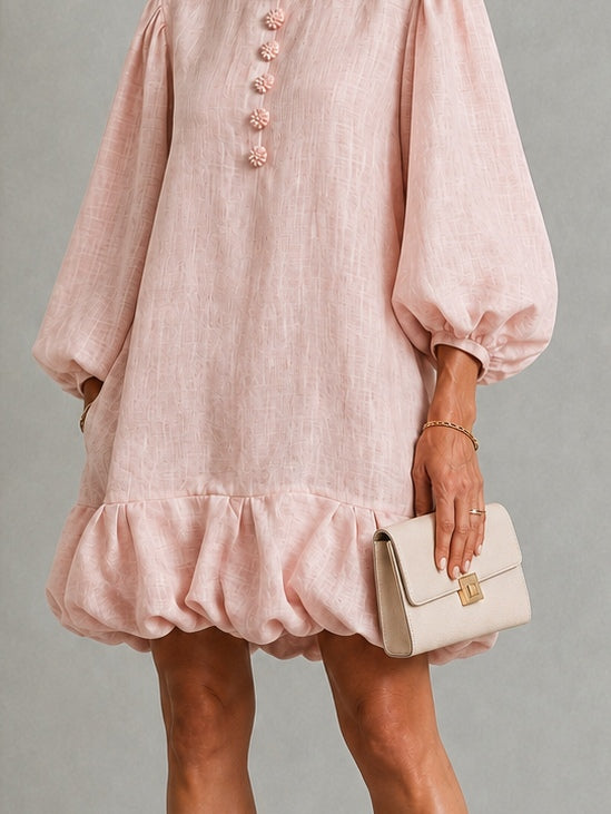 ROSALYN™ - FLORAL-BUTTON PUFF-SLEEVE MINI DRESS