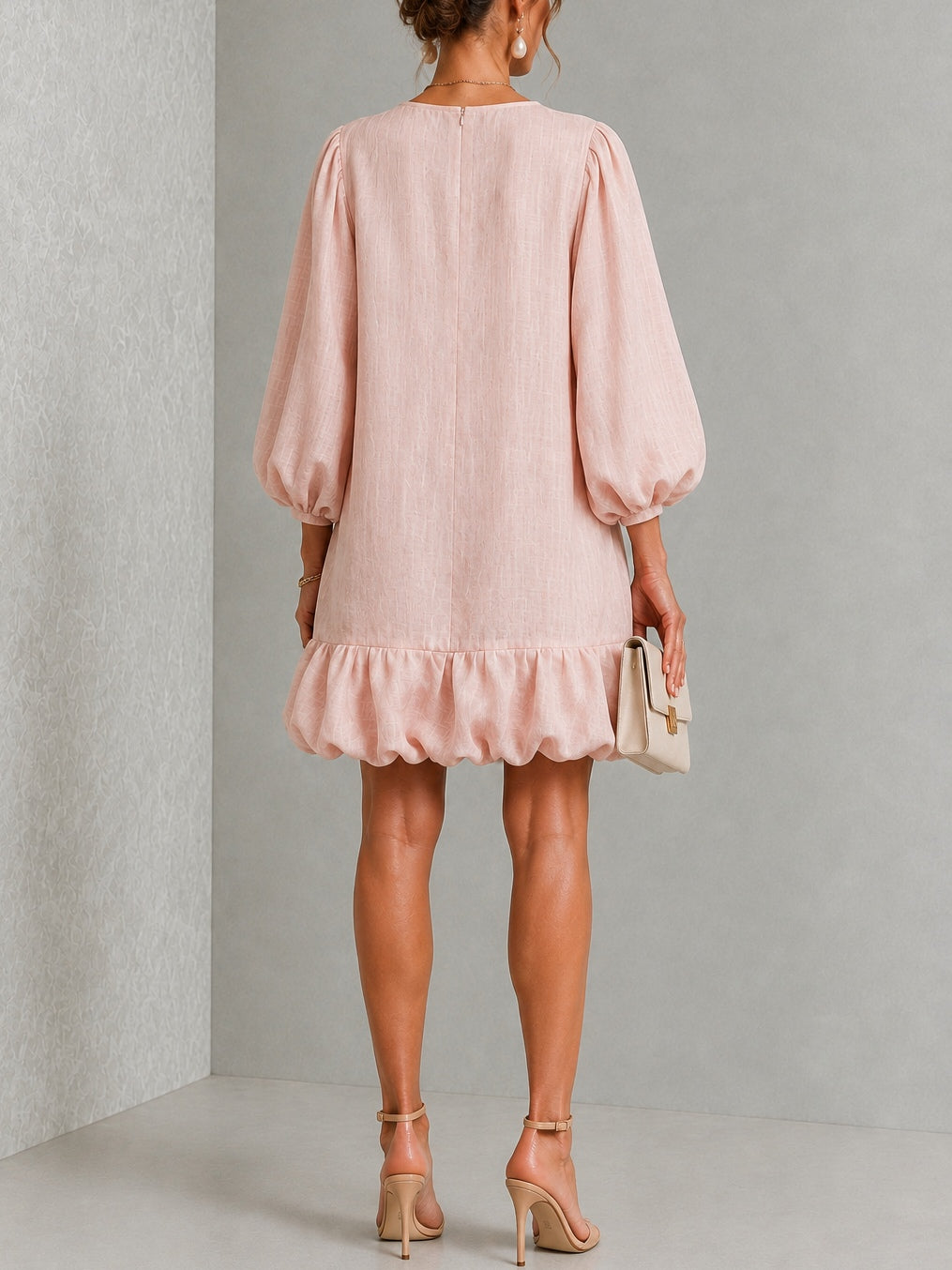 ROSALYN™ - FLORAL-BUTTON PUFF-SLEEVE MINI DRESS