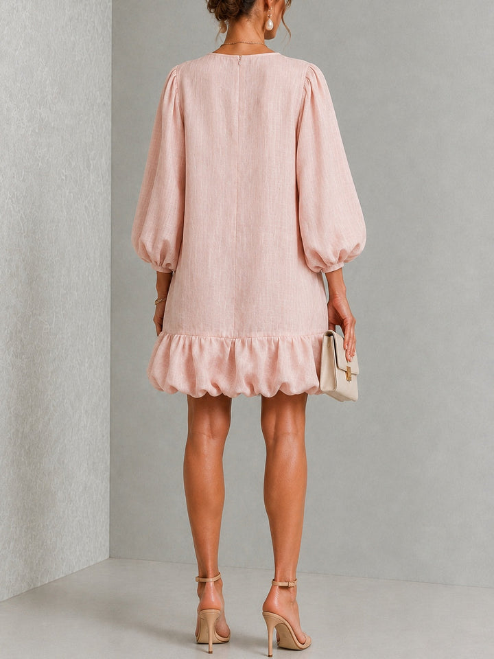 ROSALYN™ - FLORAL-BUTTON PUFF-SLEEVE MINI DRESS