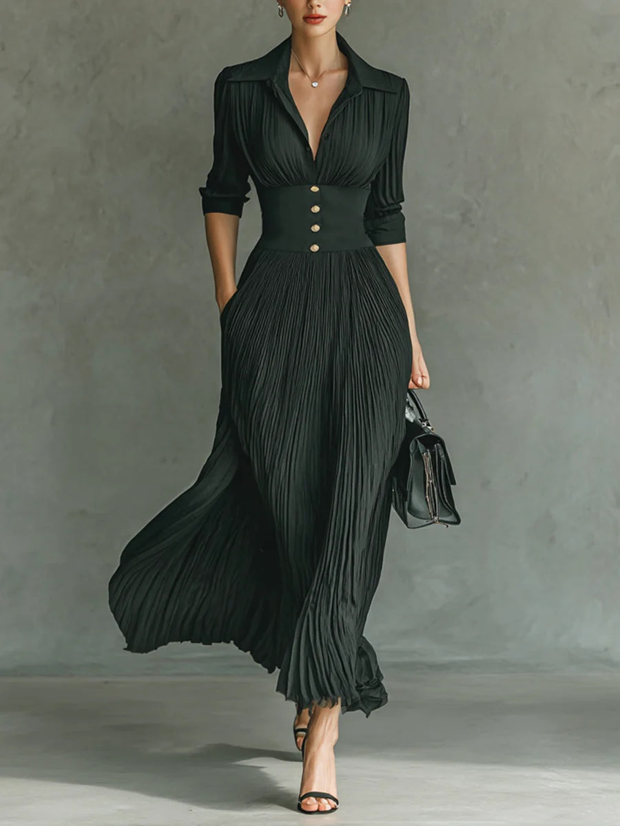 ELVIRE™ - ELEGANT PLEATED MAXI DRESS