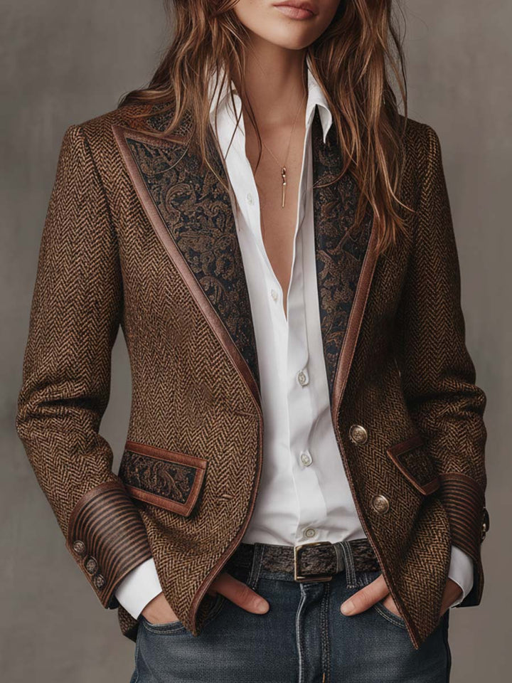 GISELDA™ - ELEGANT CHEVRON PRINT BLAZER