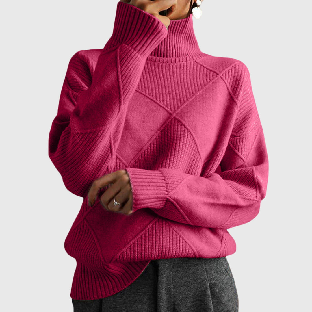ANGELA™ - ELEGANT TEXTURED PATCHWORK TURTLENECK