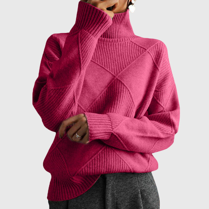 ANGELA™ - ELEGANT TEXTURED PATCHWORK TURTLENECK