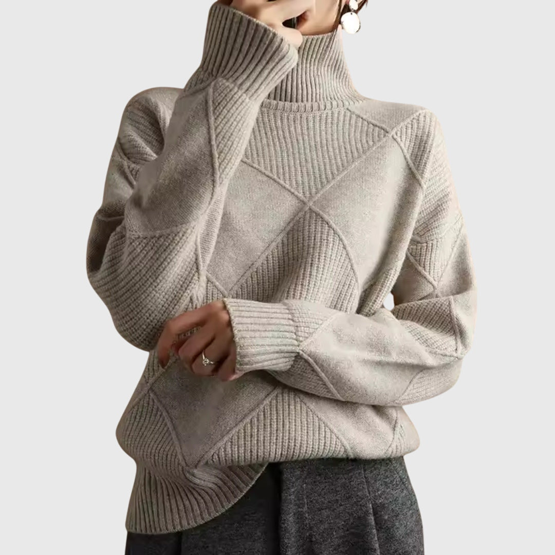ANGELA™ - ELEGANT TEXTURED PATCHWORK TURTLENECK