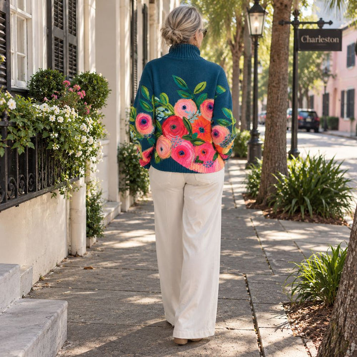 ALICE™ - ELEGANT FLORAL TURTLENECK SWEATER