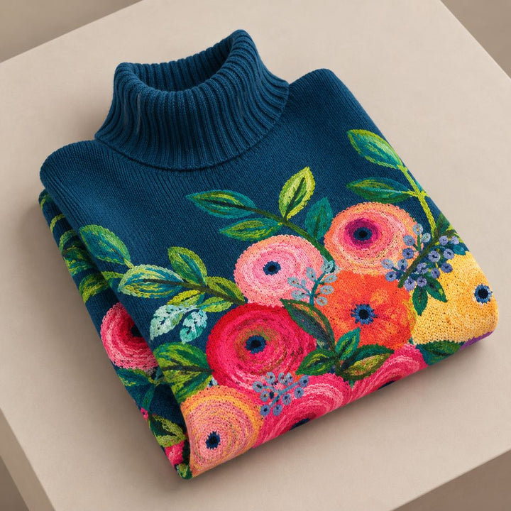 ALICE™ - ELEGANT FLORAL TURTLENECK SWEATER