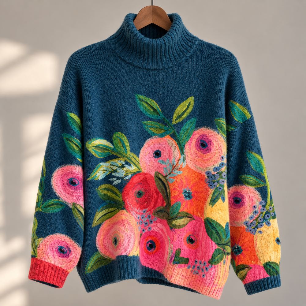 ALICE™ - ELEGANT FLORAL TURTLENECK SWEATER
